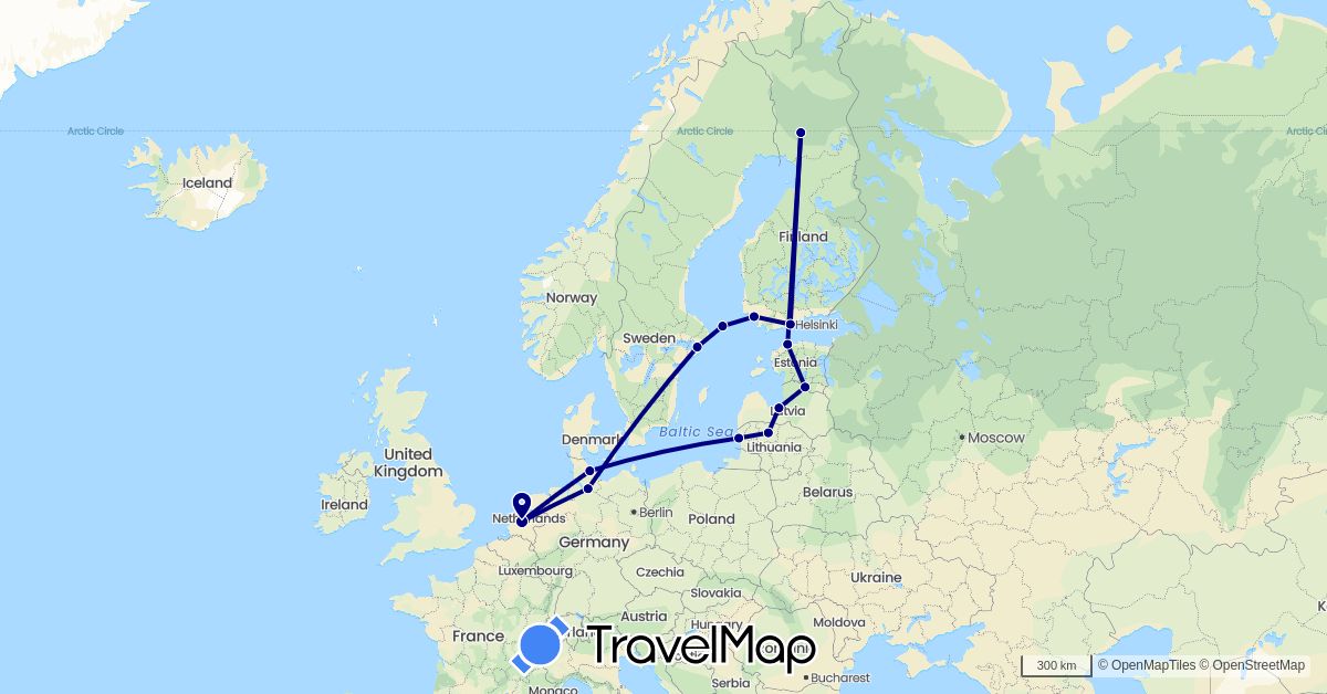 TravelMap itinerary: driving in Germany, Estonia, Finland, Lithuania, Latvia, Netherlands, Sweden (Europe)
